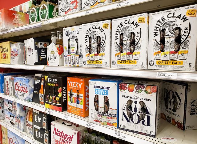 hard seltzer boxes in store aisle