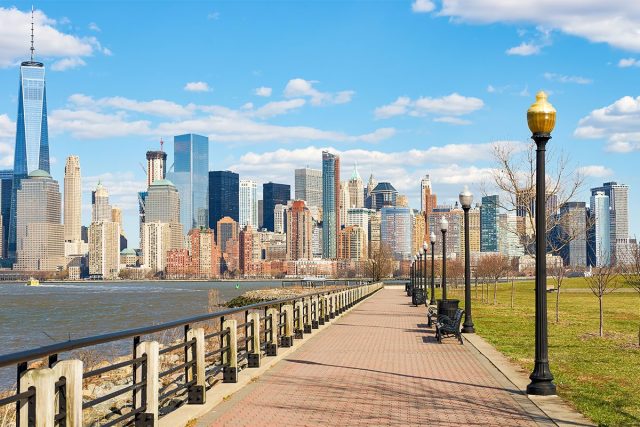 view of manhattan skyline from liberty state park new jersey