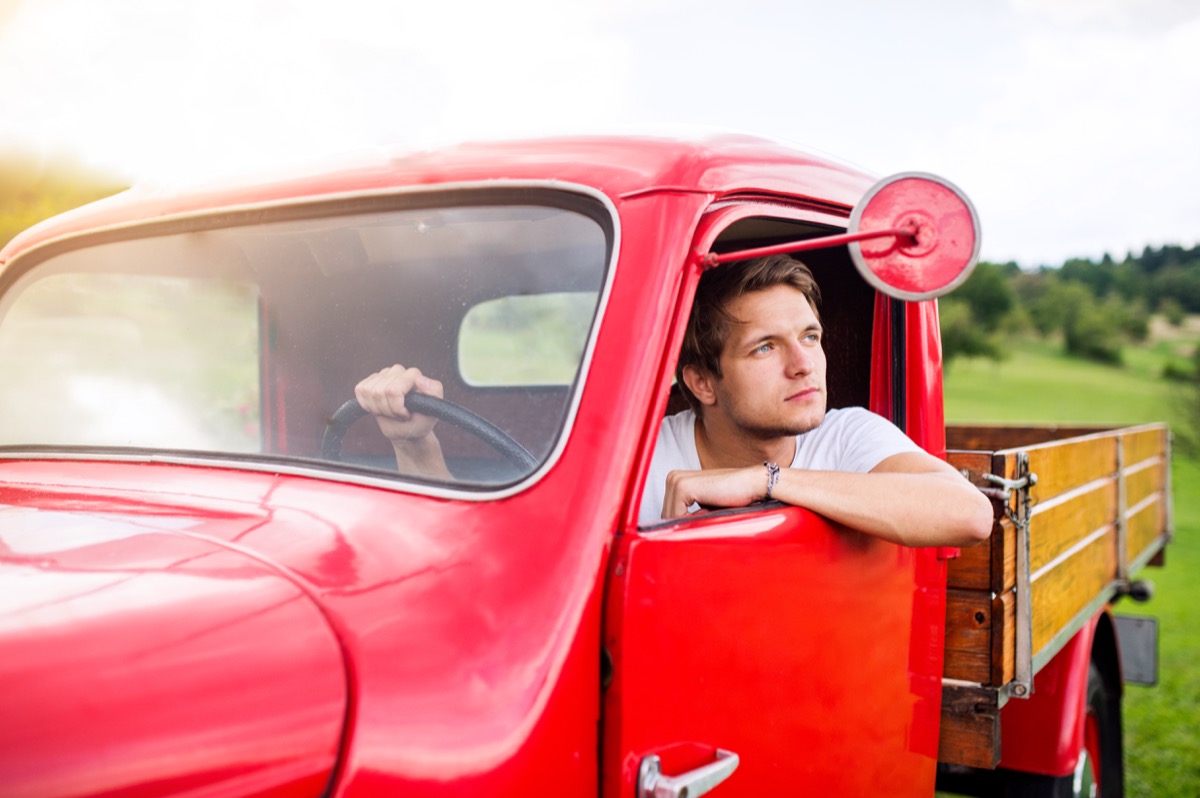 Man red state pickup