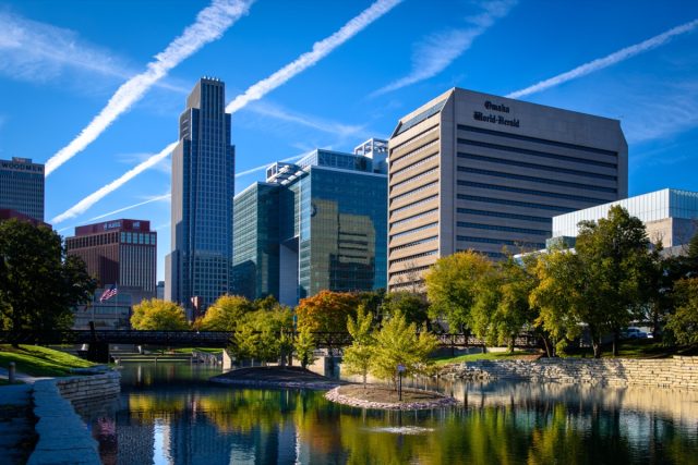 An evening view of the Omaha, Nebraska