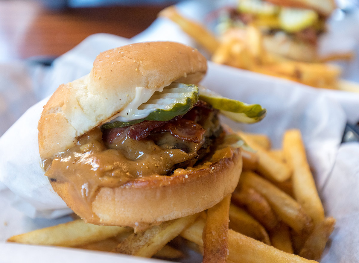 hamburger with peanut butter with a side of fries