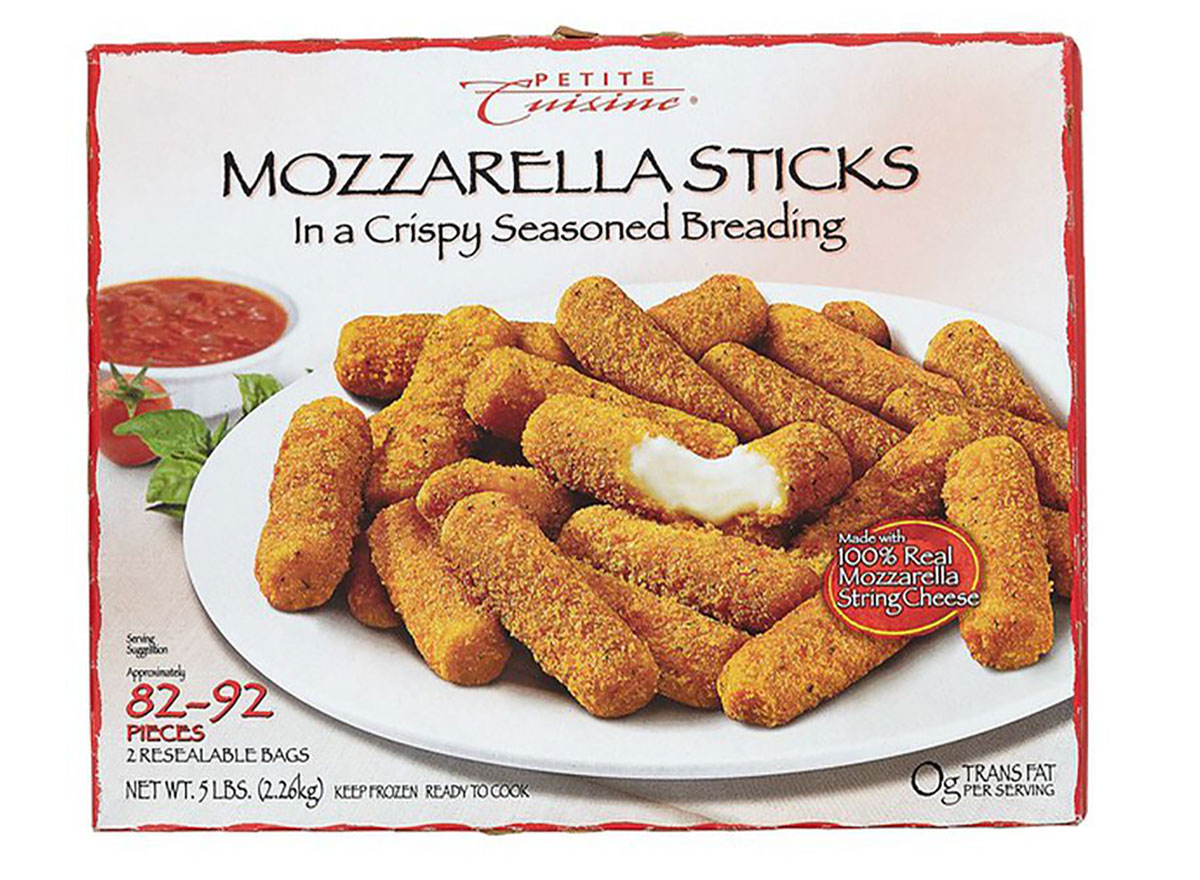 box of frozen petite cuisine mozzarella sticks