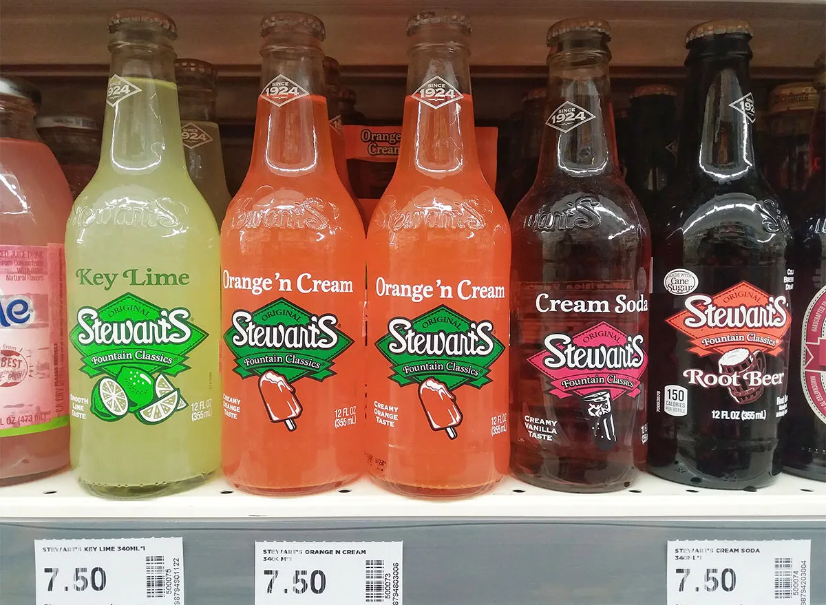 stewarts soda bottles on store shelf