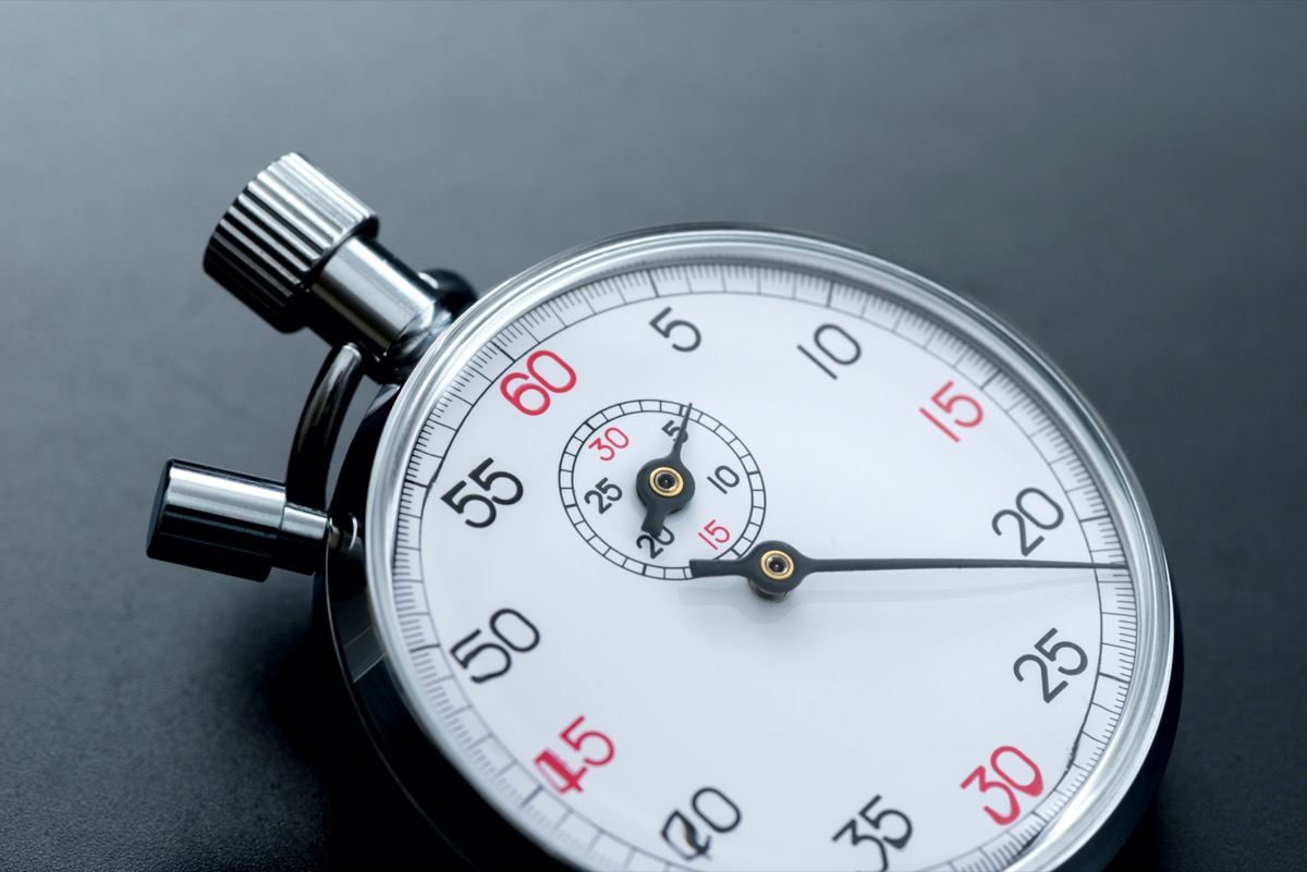 Analogue metal stopwatch close-up on the black background.