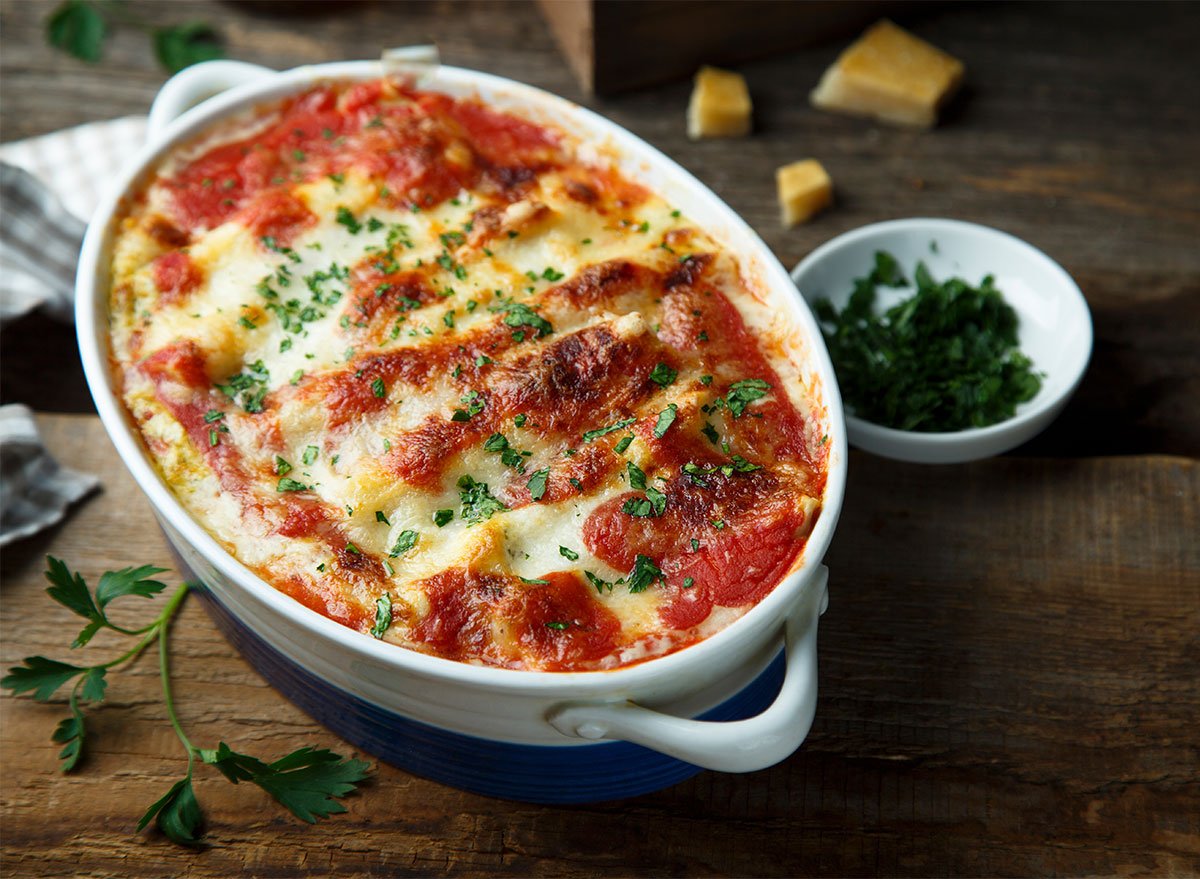 baked pasta in baking dish