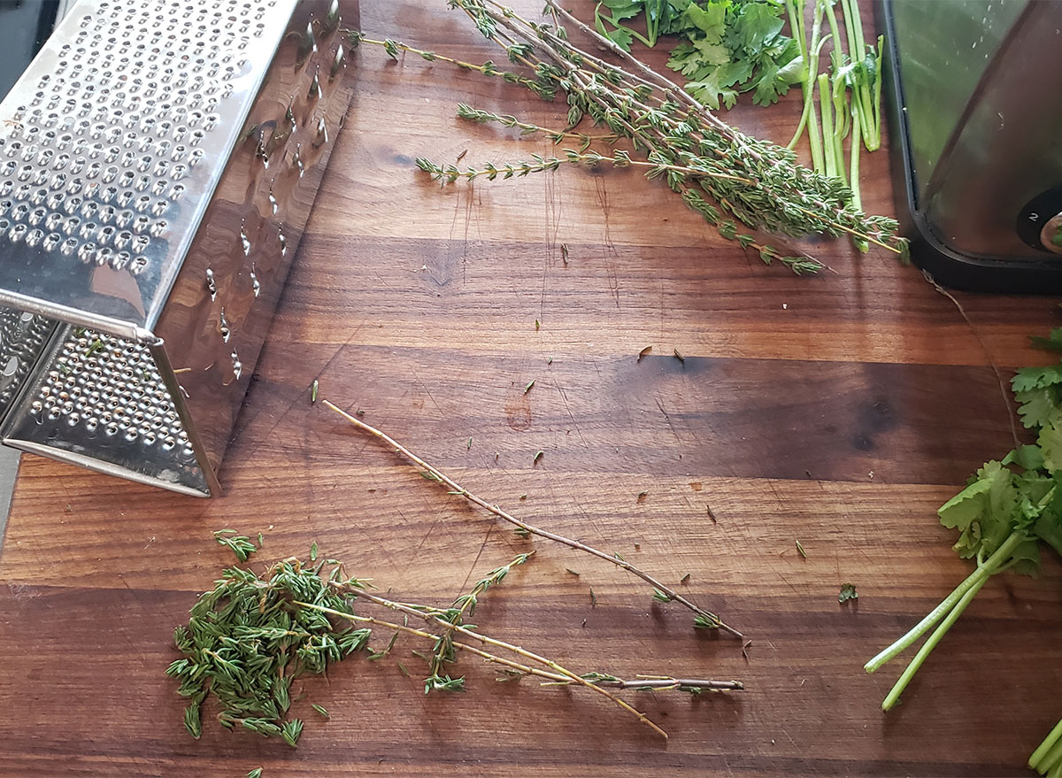 herbs destemmed using box grater