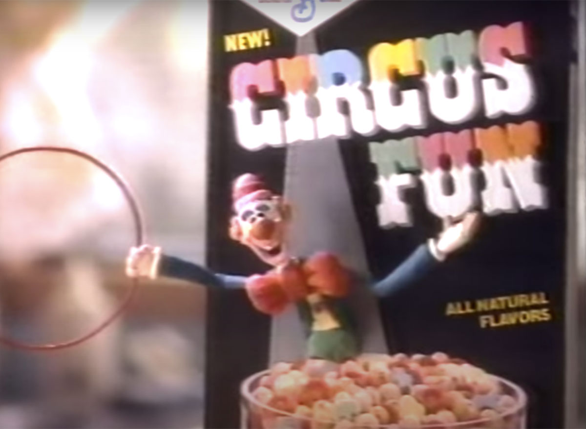 circus fun cereal box with clown