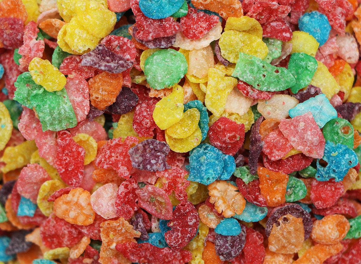 closeup of fruity pebbles cereal