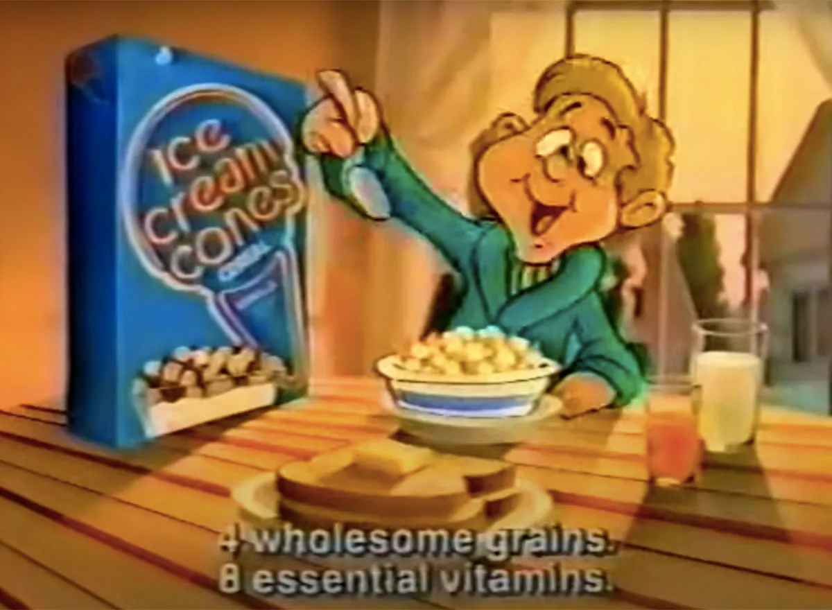 ice cream cones cereal commercial cartoon boy eating cereal