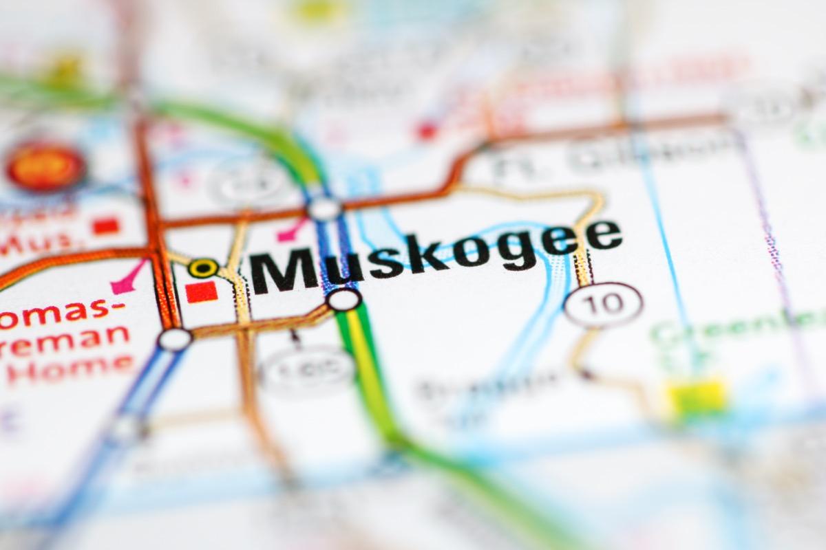 Muskogee. Oklahoma. USA on a geography map