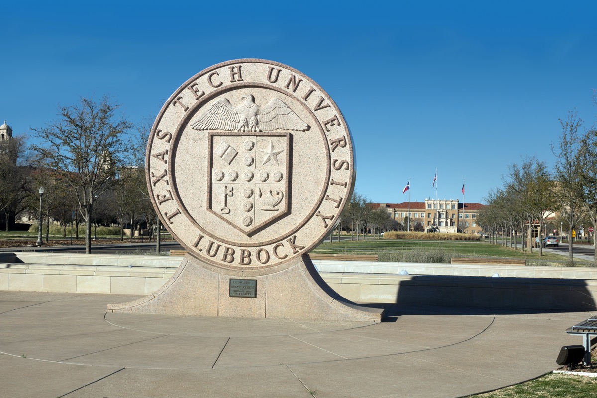 Texas Tech University Seal made of red marble in Lubbock