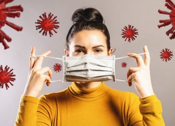 Woman wearing anti virus protection mask