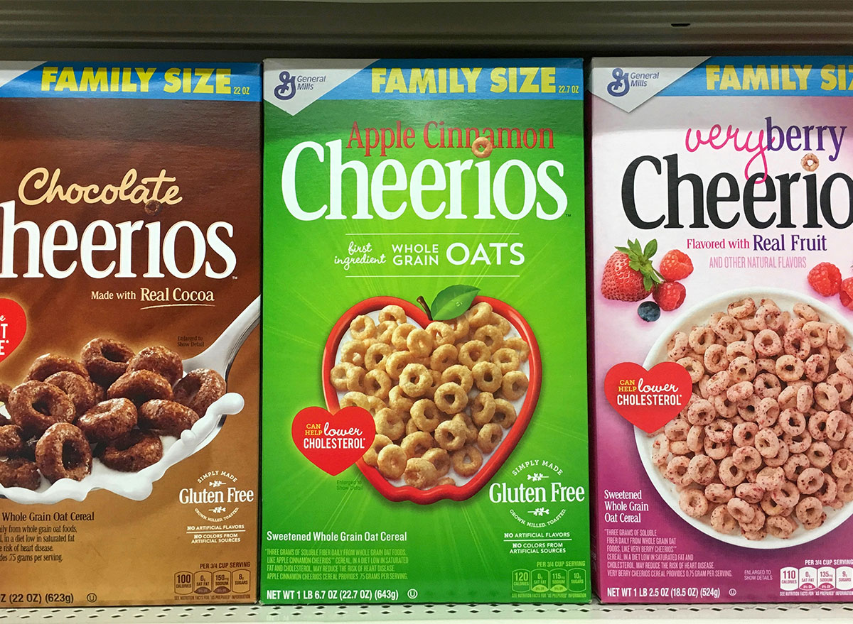 cheerios boxes on store shelf