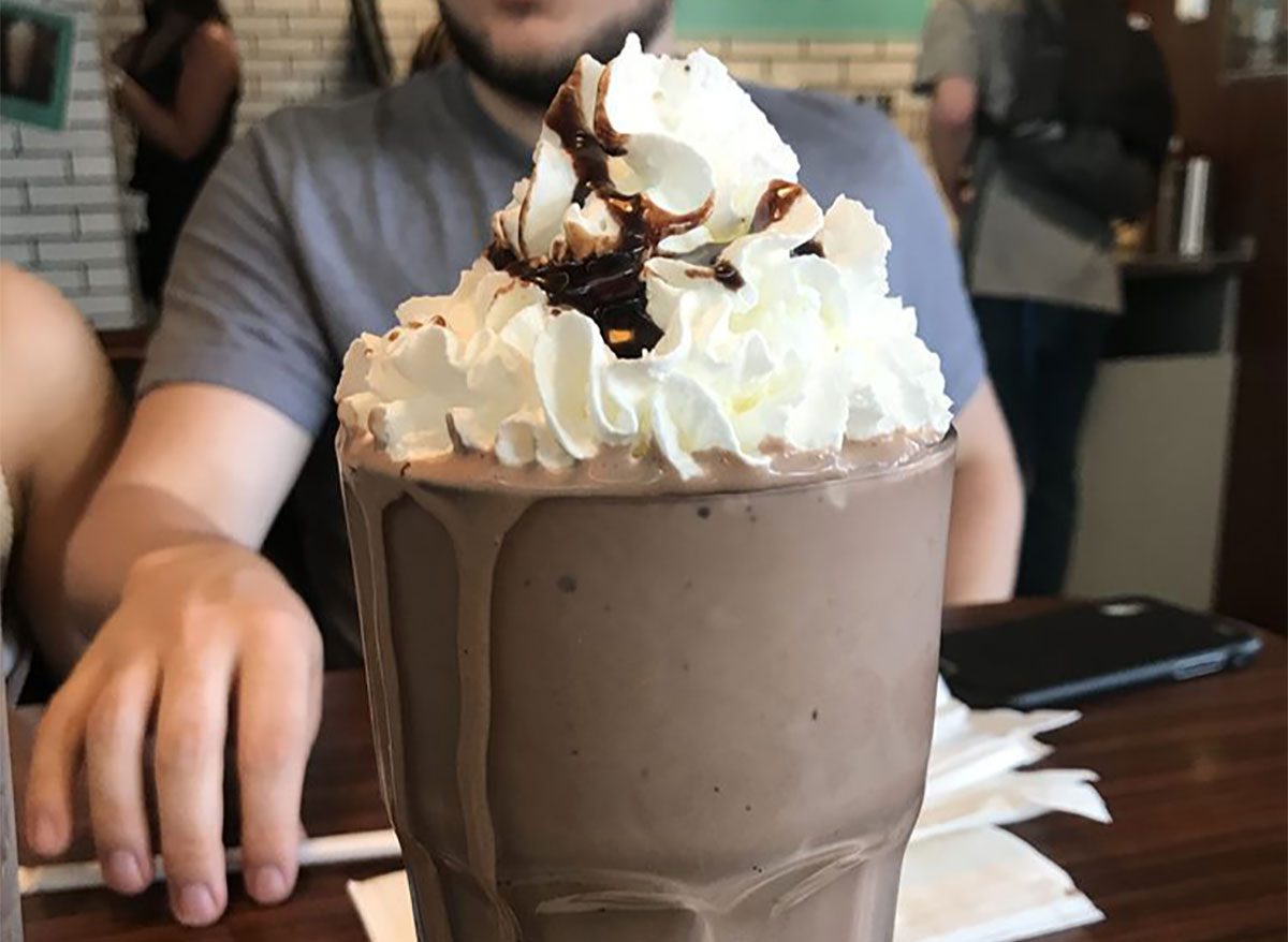 chocolate milkshake topped with whipped cream