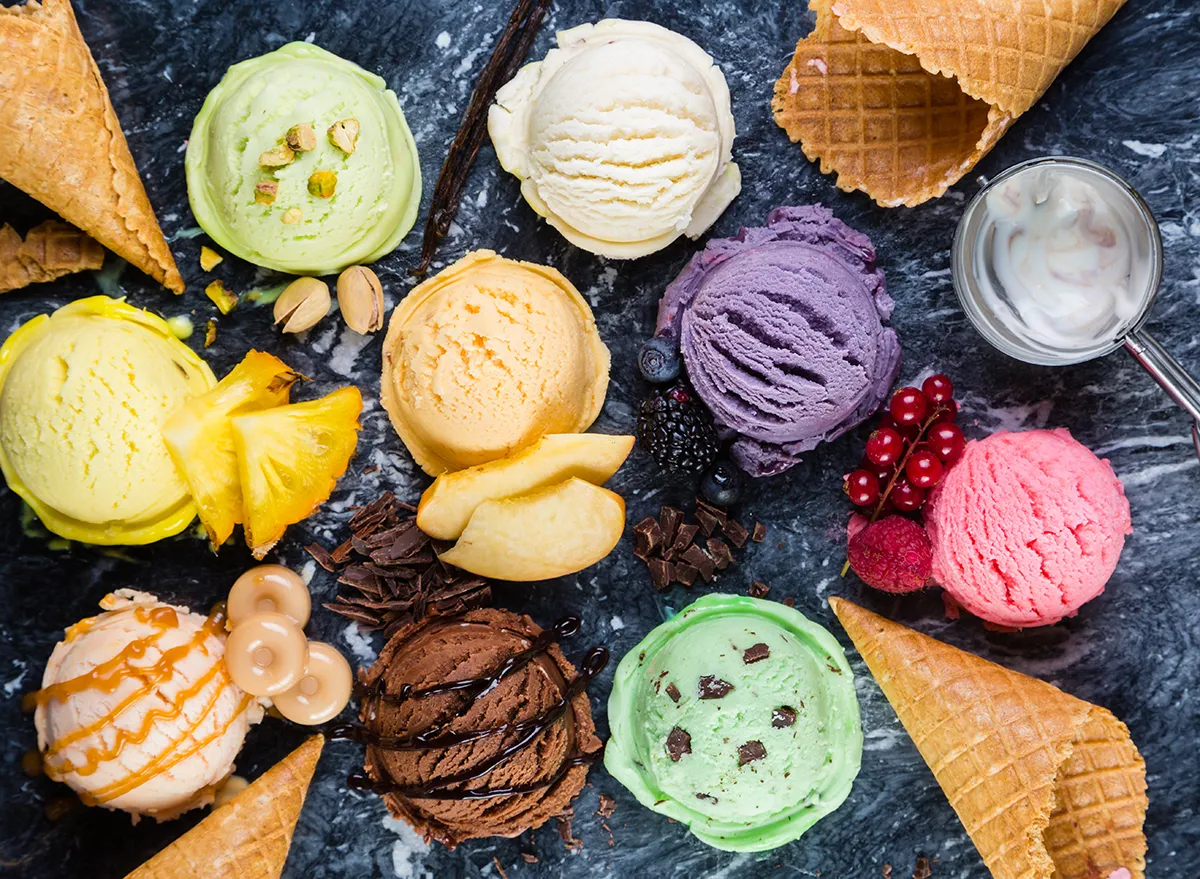 ice cream scoops on marble counter