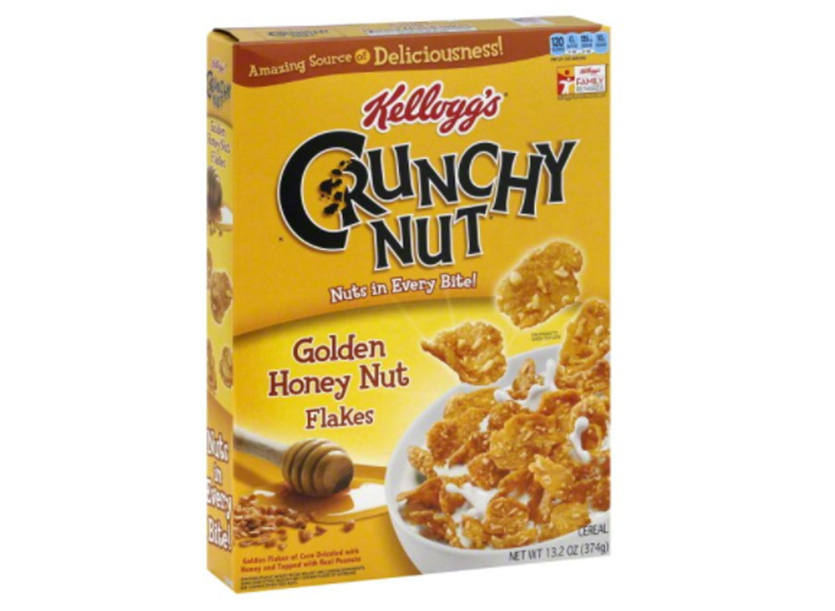 kelloggs crunchy nut golden honey nut flakes cereal box