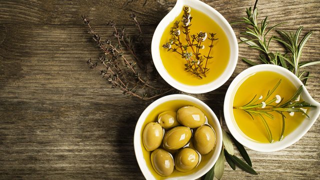 olives herbs and olive oil