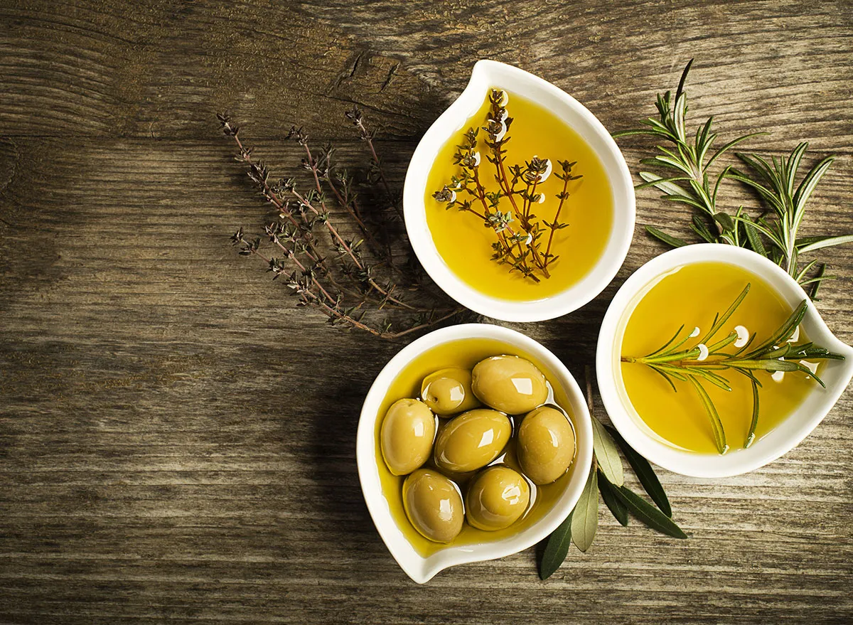 olives, herbs and olive oil