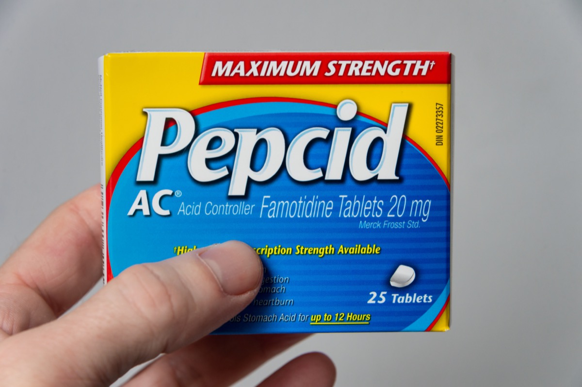 Box of Pepcid AC antacid over-the-counter medicine