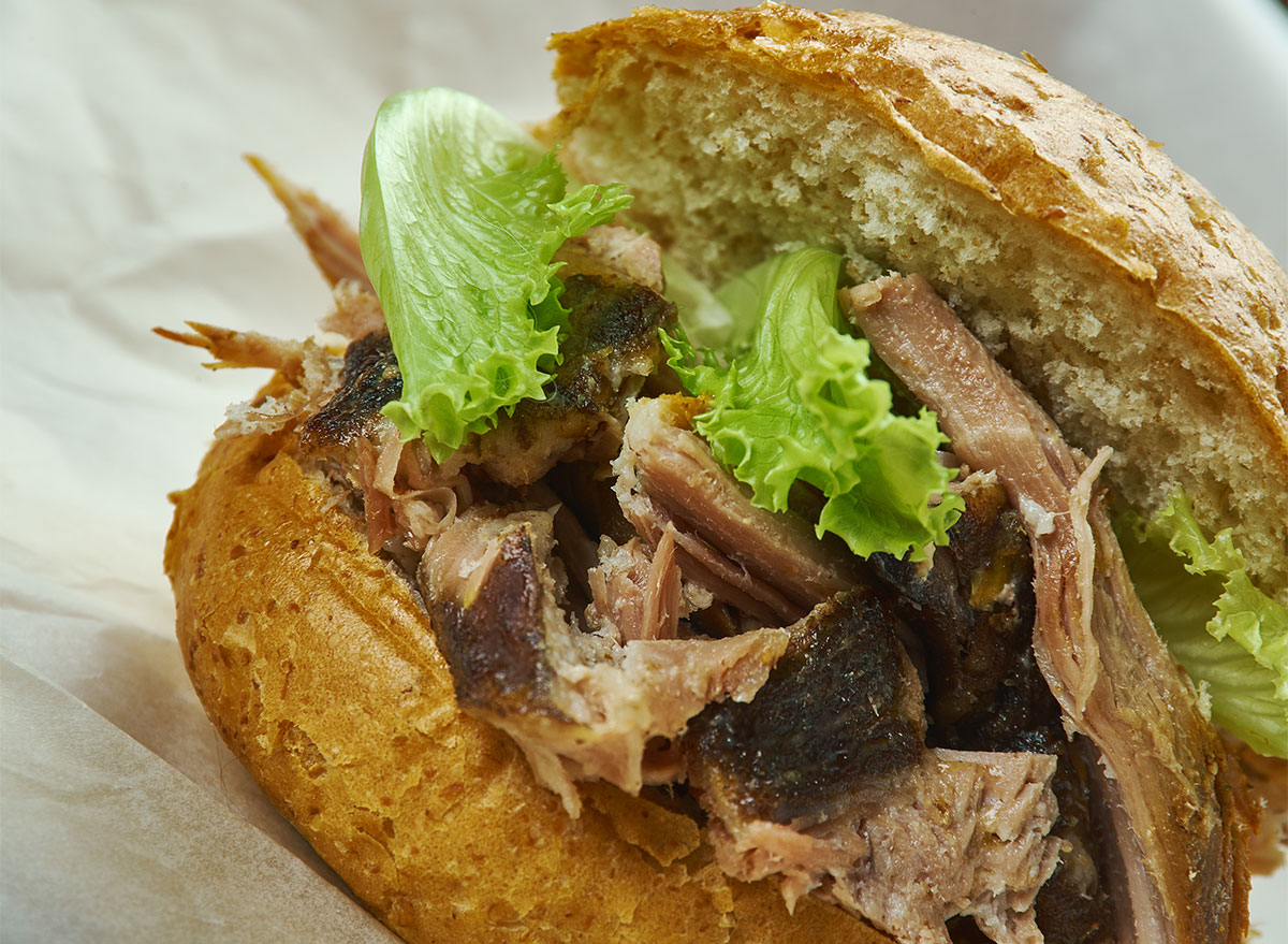 pulled pork barbecue sandwich with lettuce
