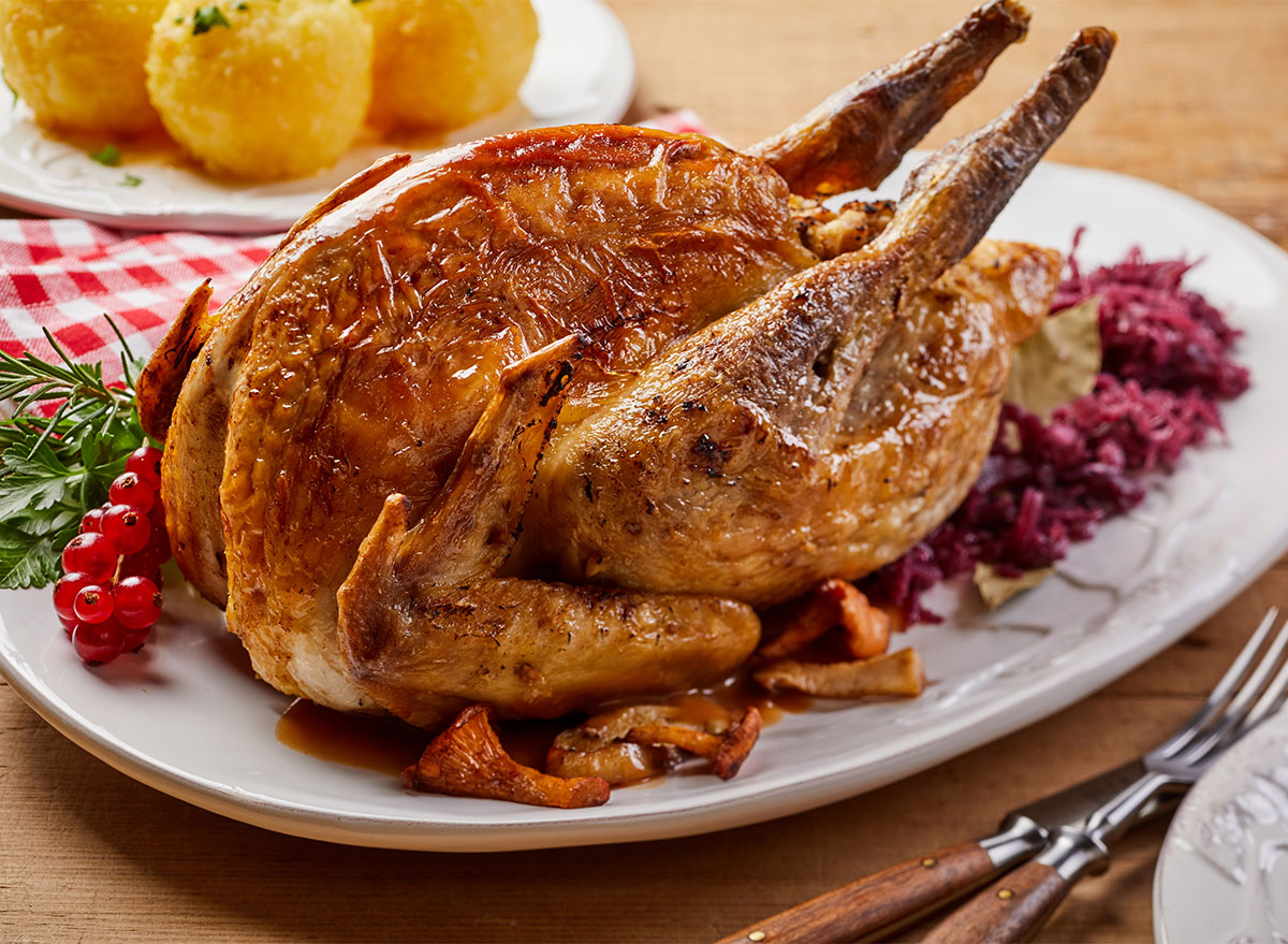 roasted whole pheasant on serving platter