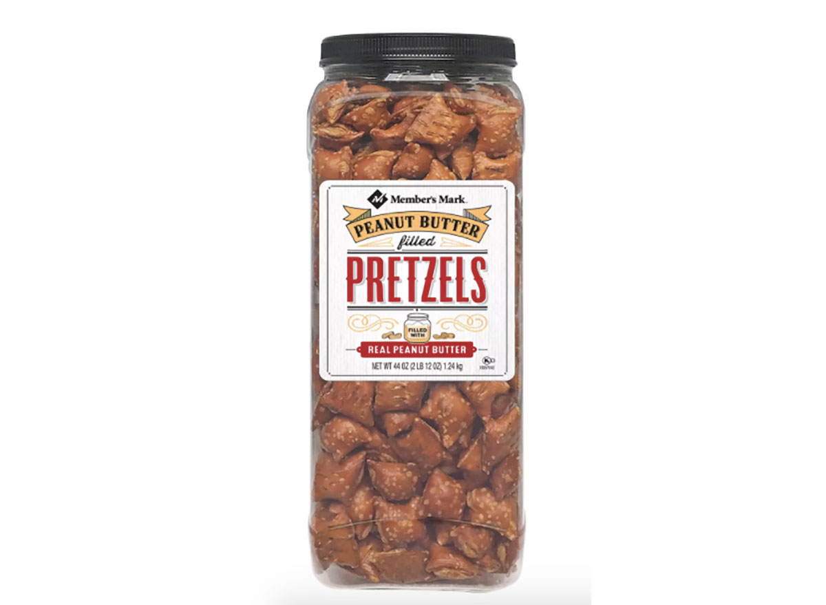 container of sams club peanut butter pretzels