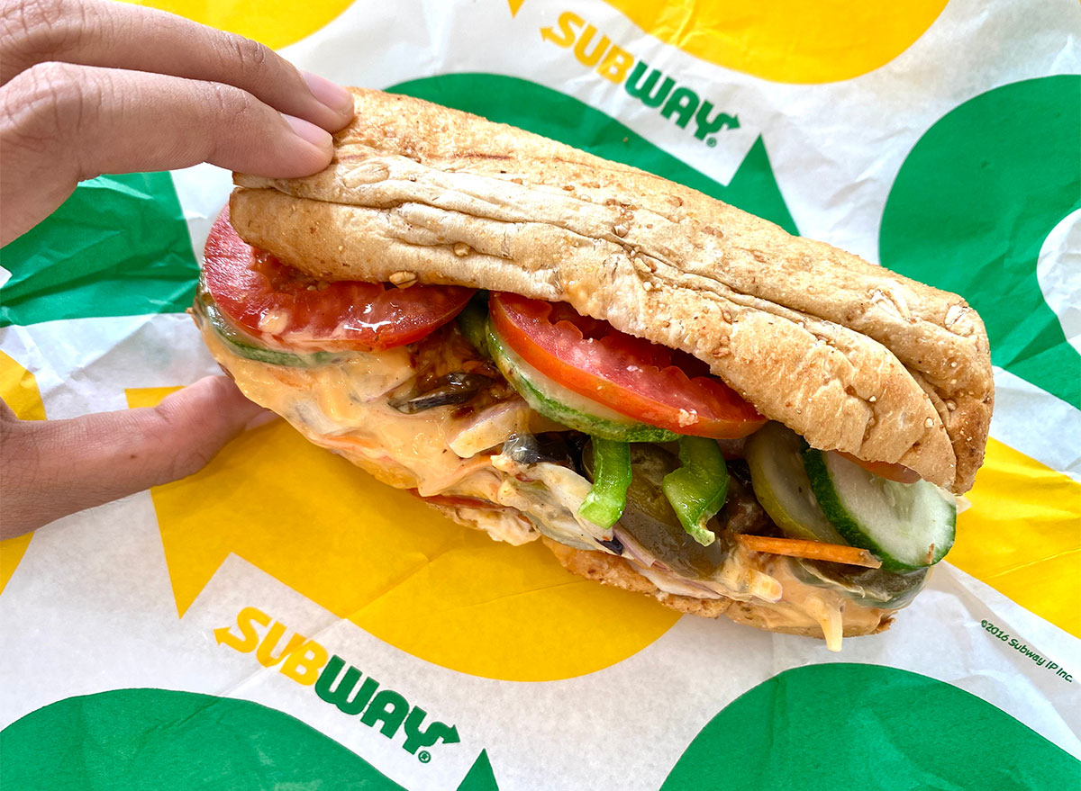 subway vegetable sandwich on honey oat bread