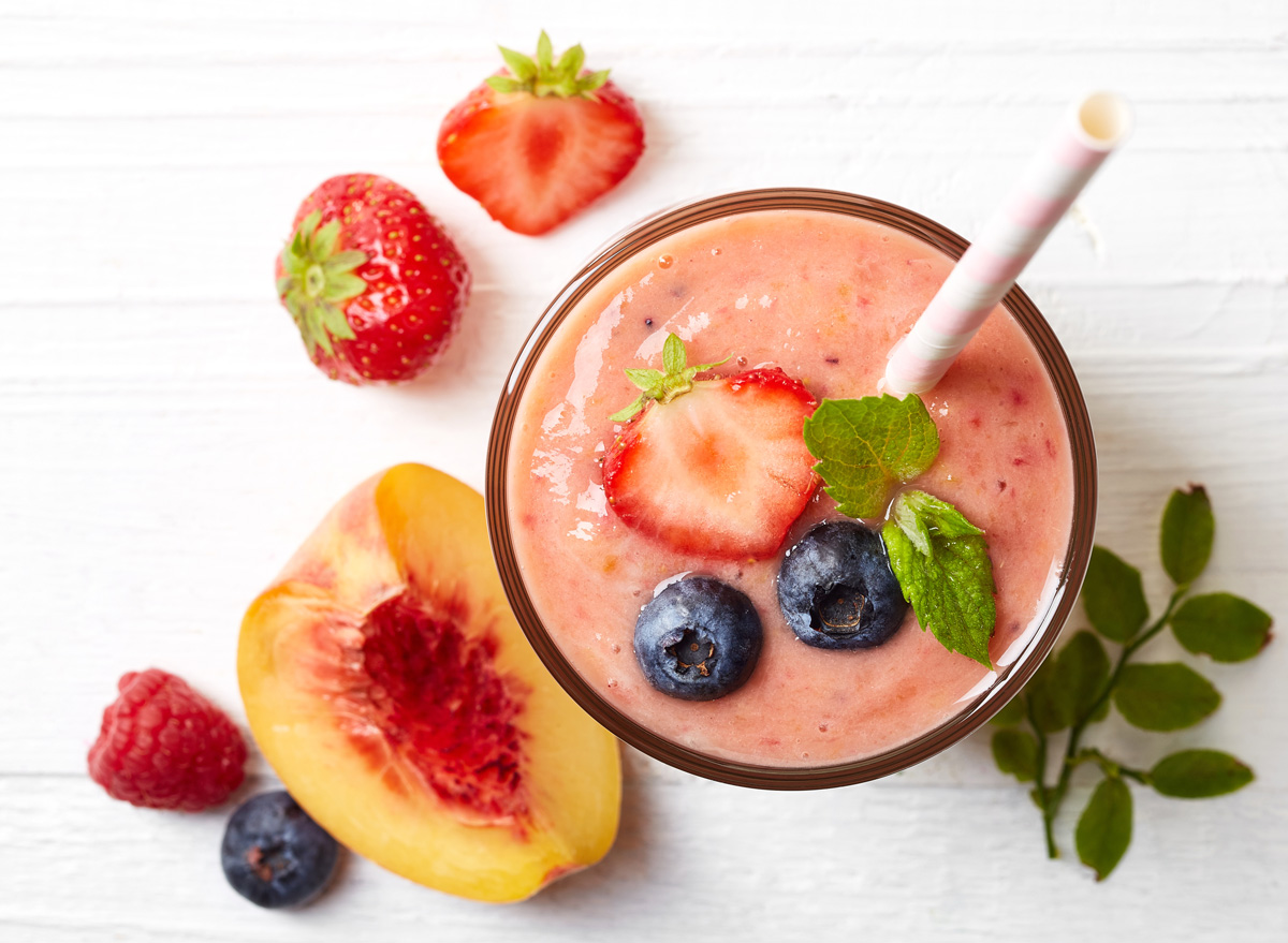 fruit smoothie blueberries strawberries peaches