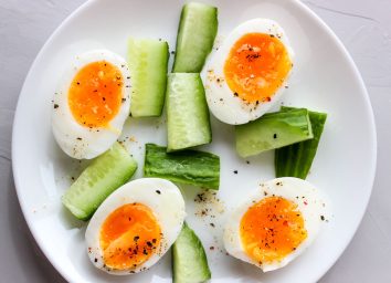 hard boiled egg snack plate with cucumber