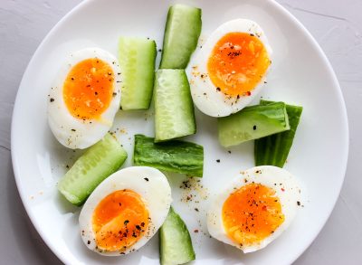 hard boiled egg snack plate with cucumber