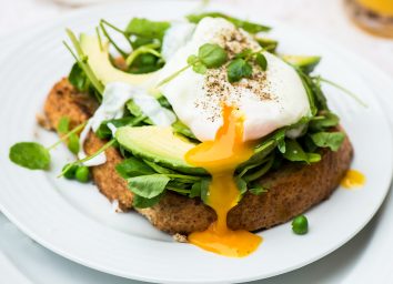 healthy breakfast toast with soft boiled egg and avocado