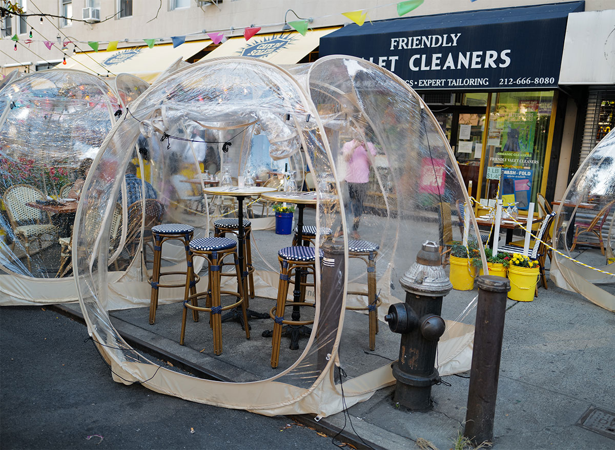 outdoor dining bubbles on New York sidewalk
