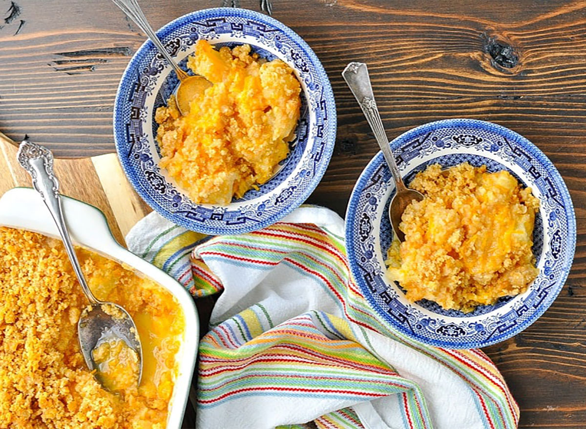 pineapple casserole with serving bowls