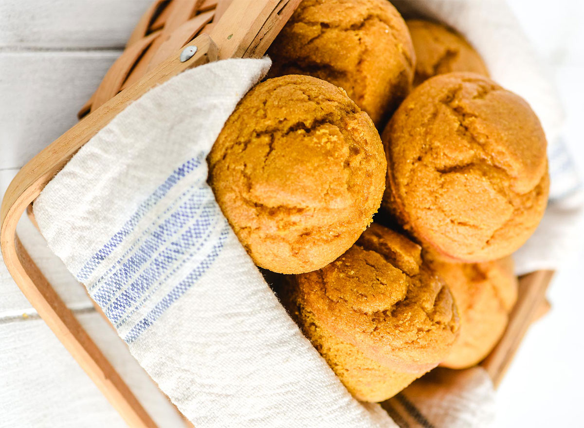 basket of pumpkin cornbread muffins