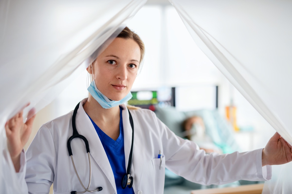 Portrait of doctor in quarantine in hospital.