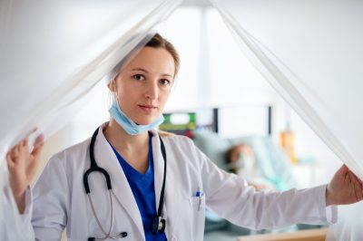 Portrait of doctor in quarantine in hospital.
