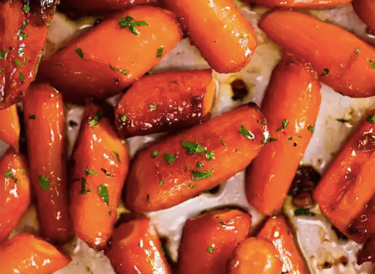 brown sugar glazed carrots on tray