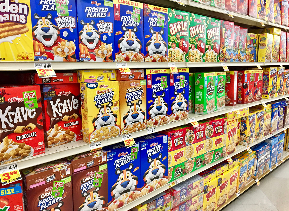 cereal aisle at grocery store