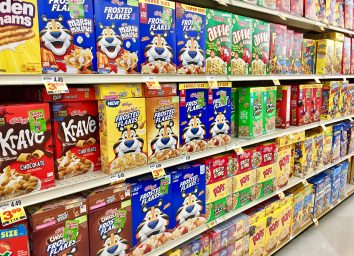 cereal aisle at grocery store