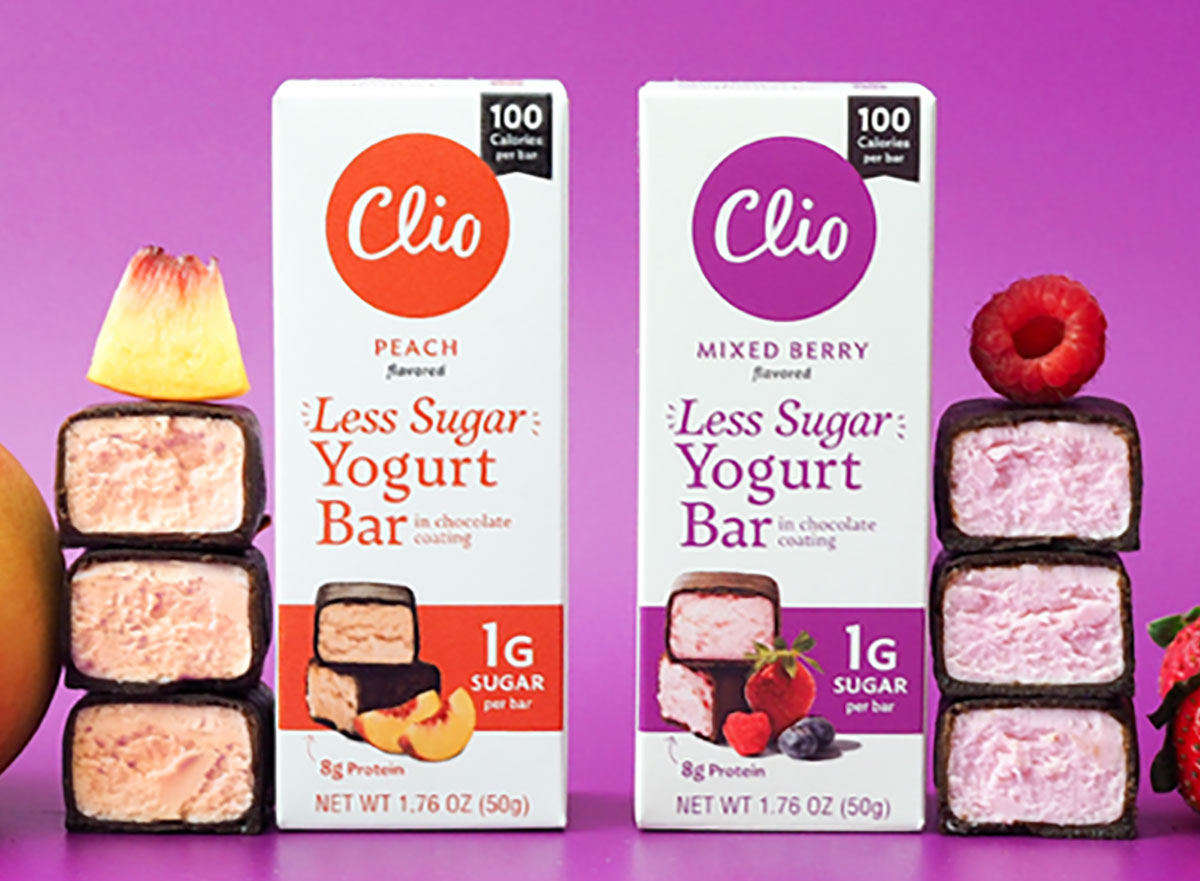 two boxes of clio less sugar yogurt bars
