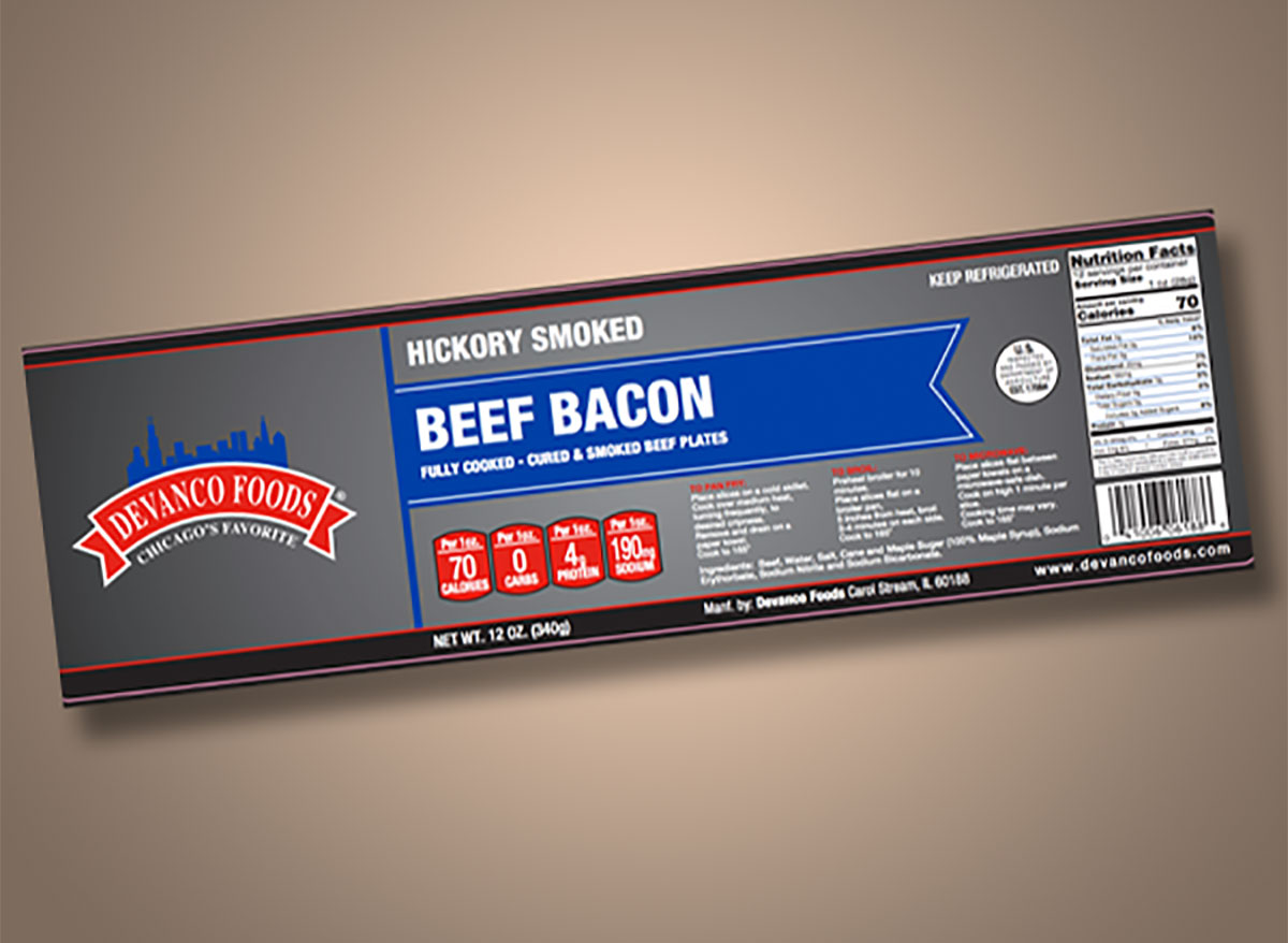 box of devanco beef bacon