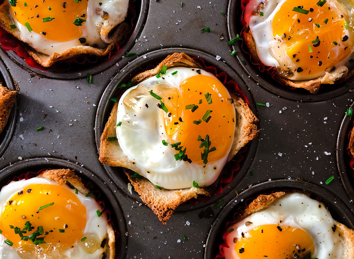 egg toast cups inside muffin tin