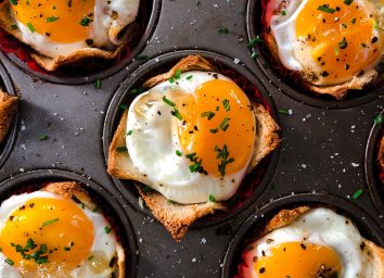 egg toast cups inside muffin tin