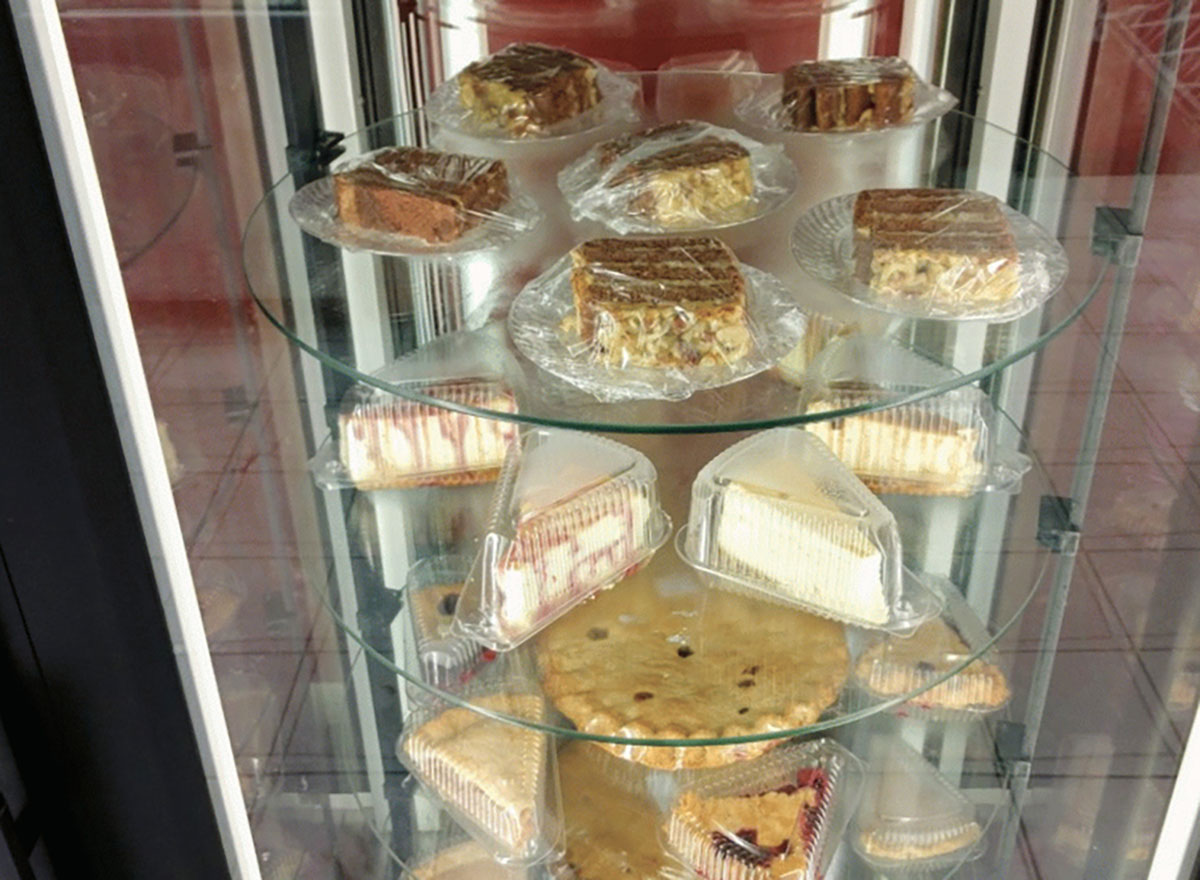 glass case of diner desserts