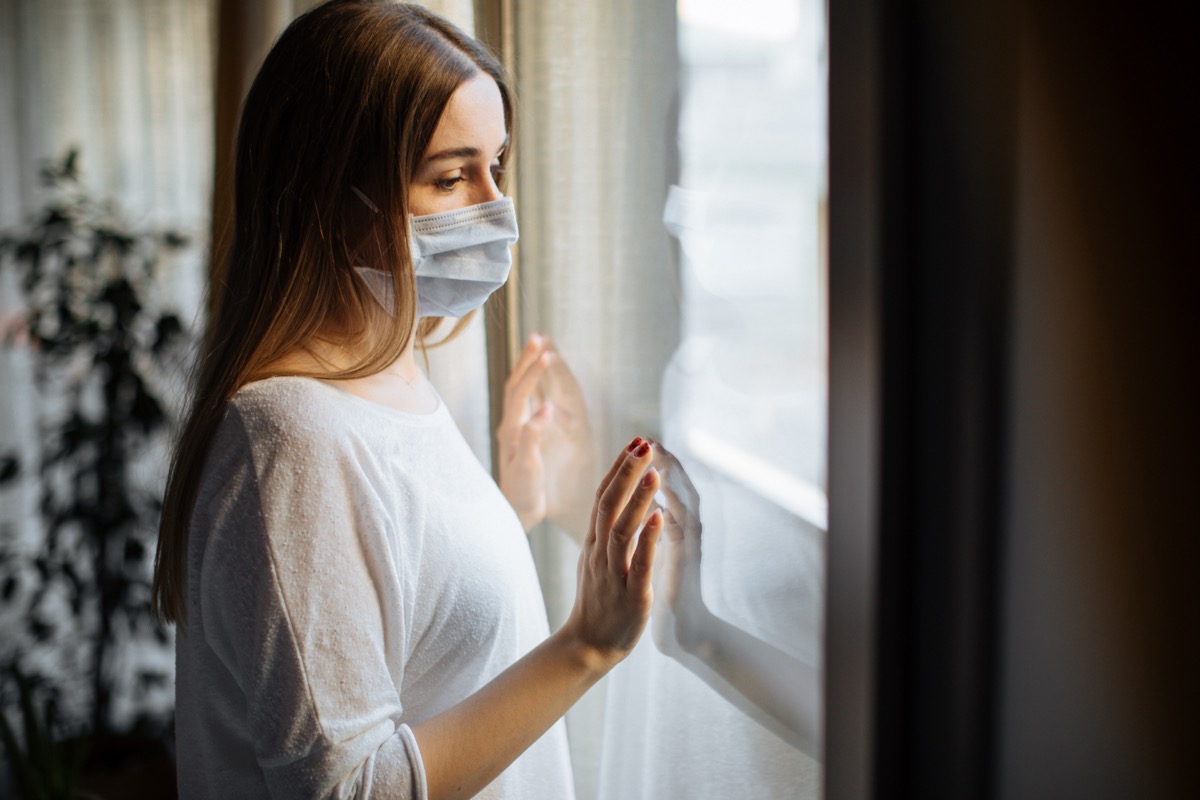 Woman in isolation at home for virus outbreak.