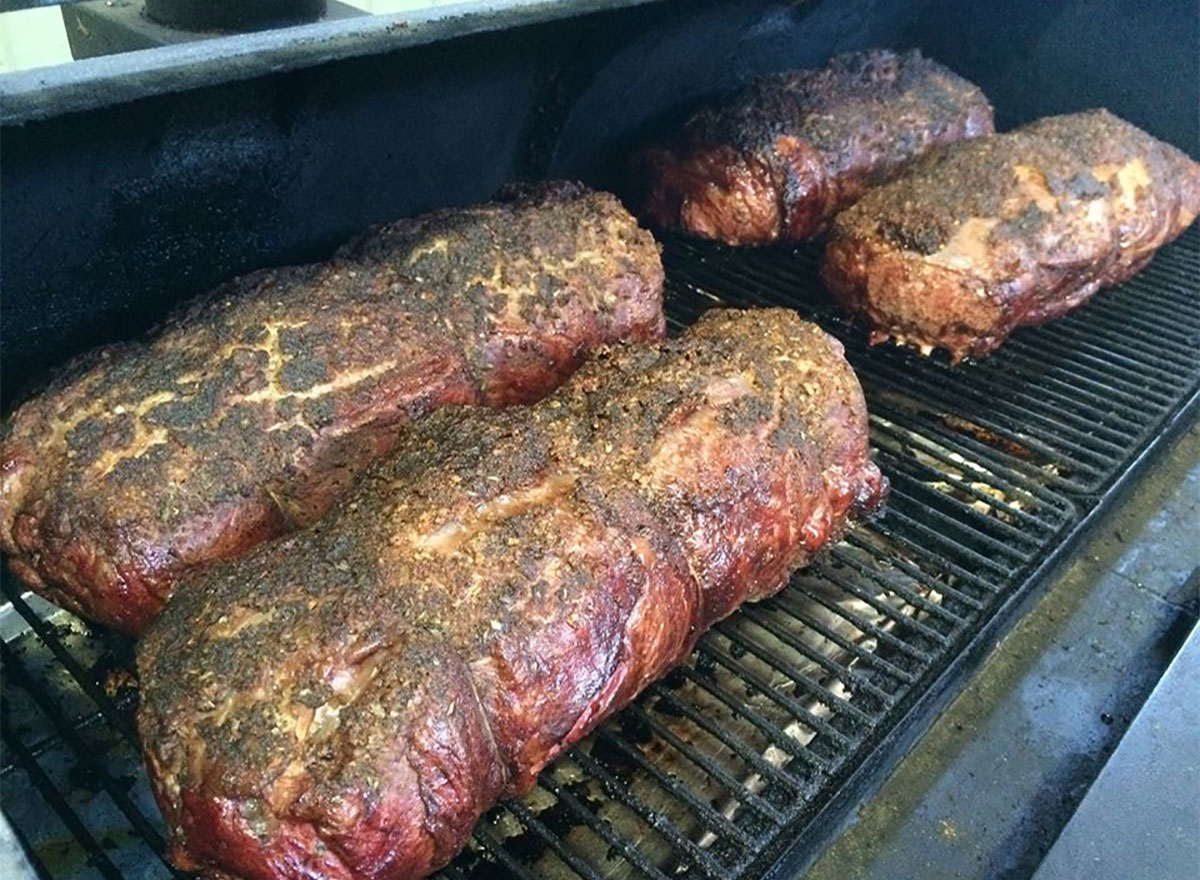 bbq meat in smoker