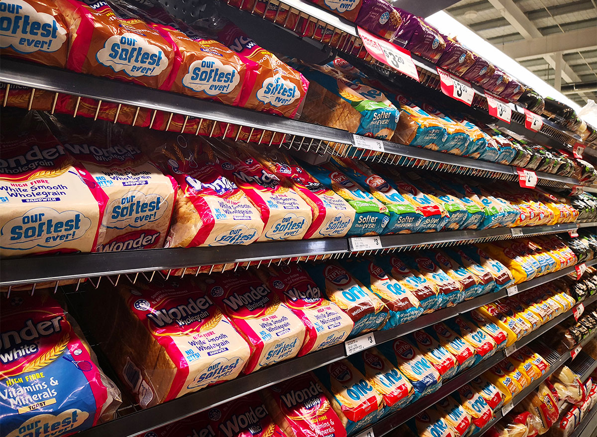 bread aisle at grocery store