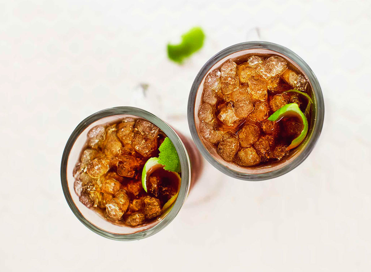 coffee soda with crushed ice and garnish