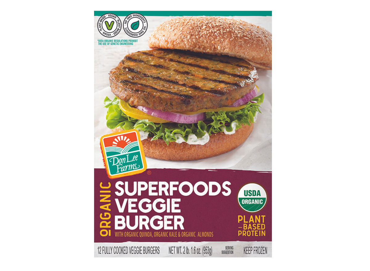box of don lee superfoods frozen veggie burgers