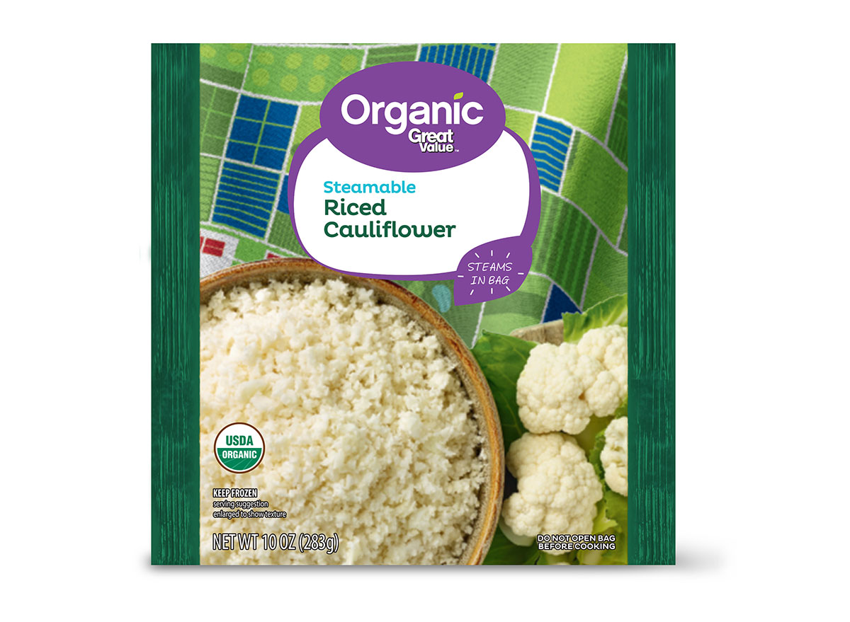 package of great value frozen riced cauliflower